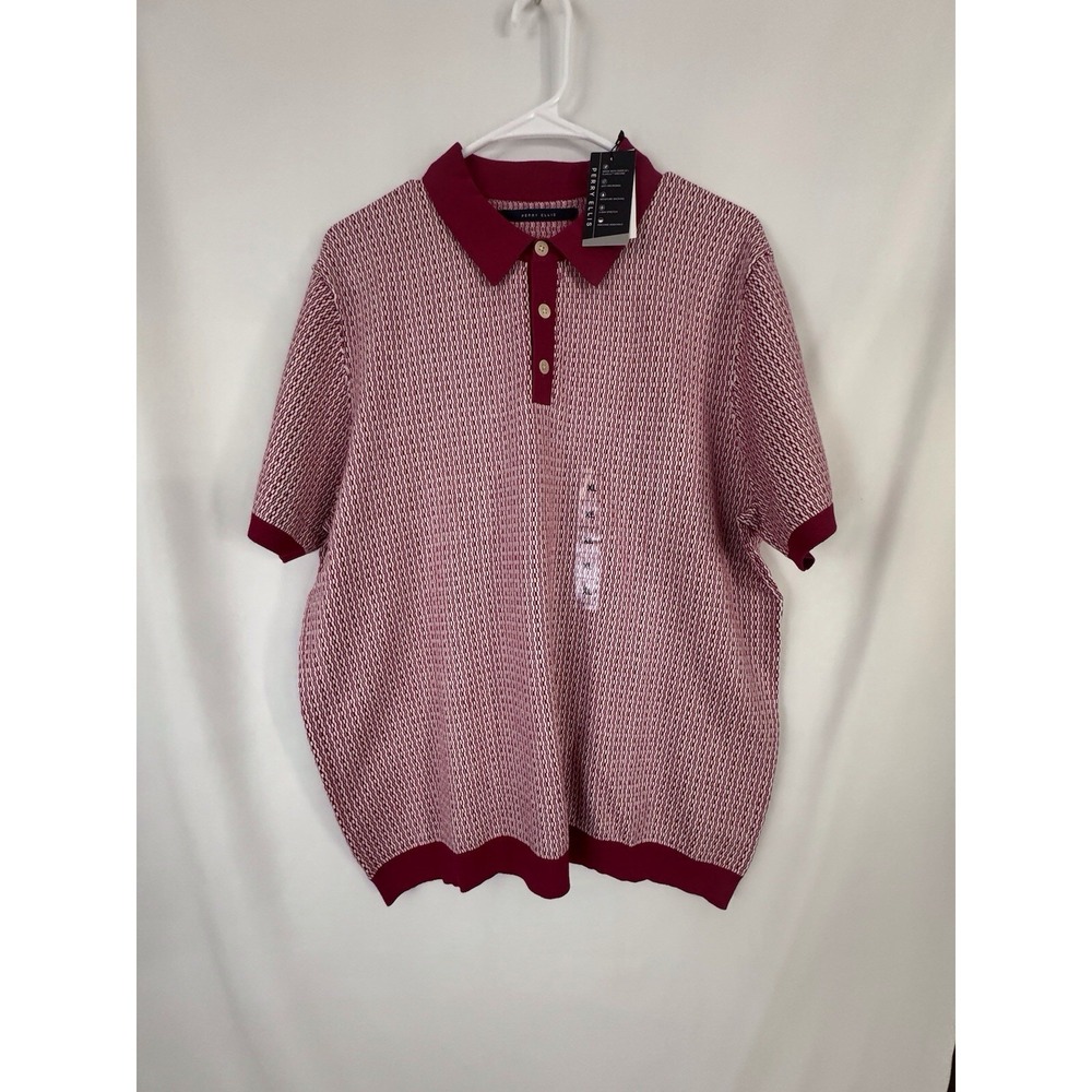 Perry Ellis‎ Men's Polo Shirt XL NWT Red White Textured Knit Short Sleeve Casual